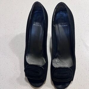 Stuart Weitzman Black Peep-Toe Pumps with Bow Accent